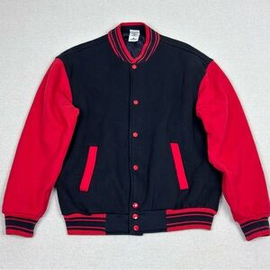 Vintage 90’s Fruit of The Loom Red & Black Cotton Varsity Bomber Jacket